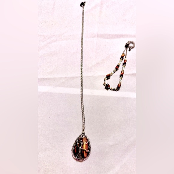 Wire Wrapped Tiger's Eye Pendant Necklace - Picture 2 of 7